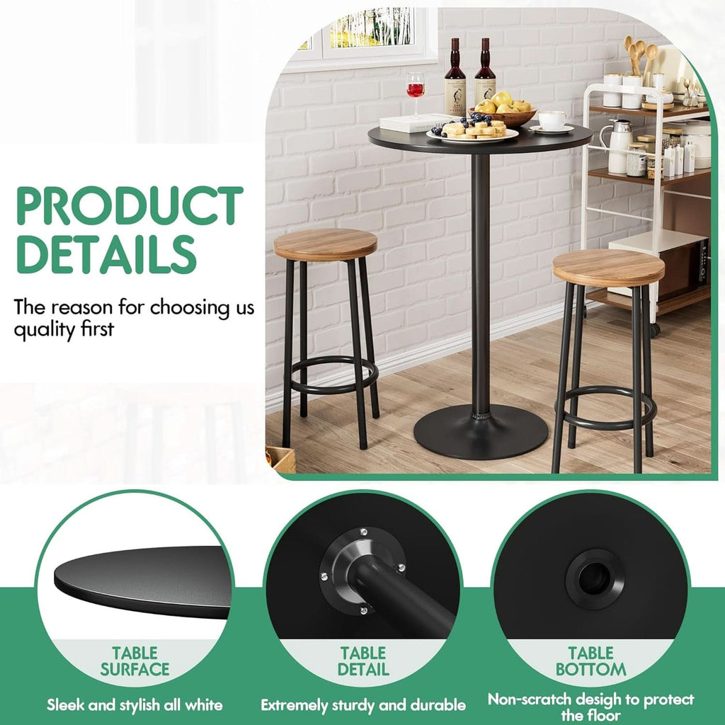 Black Circular Bar Table Water proof Coated Metal Base