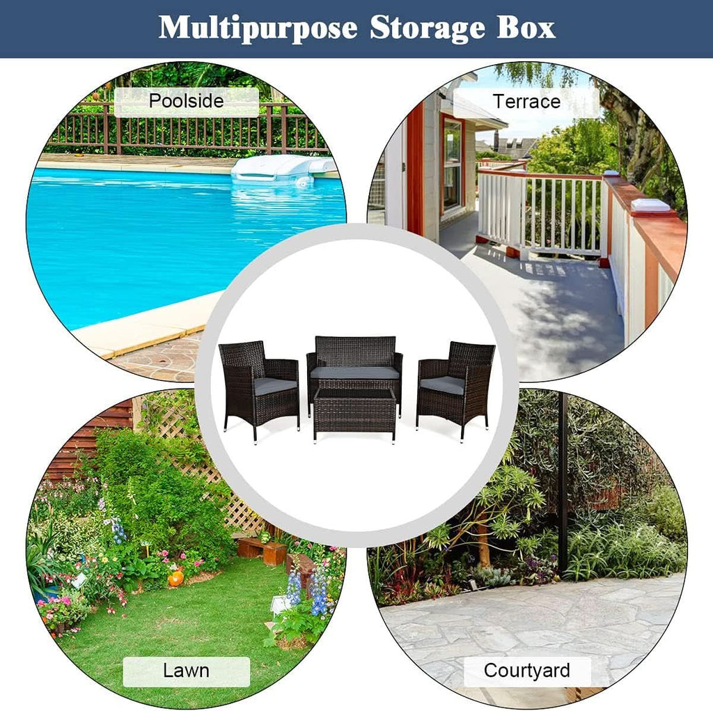 Elegant Four-Piece Rattan Patio Set with Soft Cushions