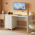 47 Inch LED Gaming Desk With Power Outlets White Drawers
