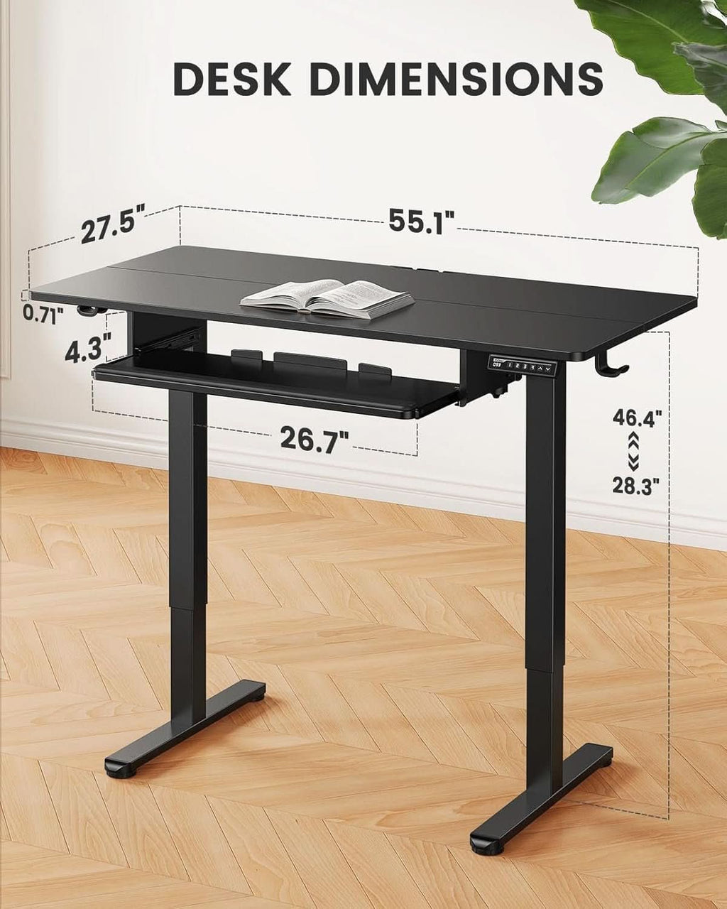 Electric Standing Desk with Adjustable Height Keyboard Tray