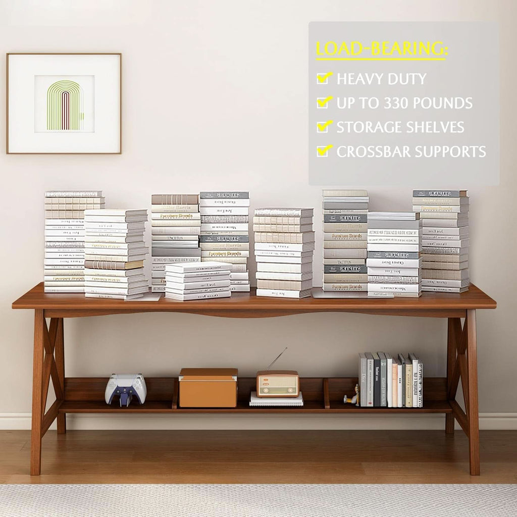 Extra Long Solid Wood Desk with Bookshelf Storage