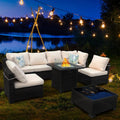 8 Piece Wicker Patio Furniture Set with Fire Pit