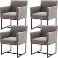 Set Of 4 Grey Upholstered Armchairs With Linen Fabric