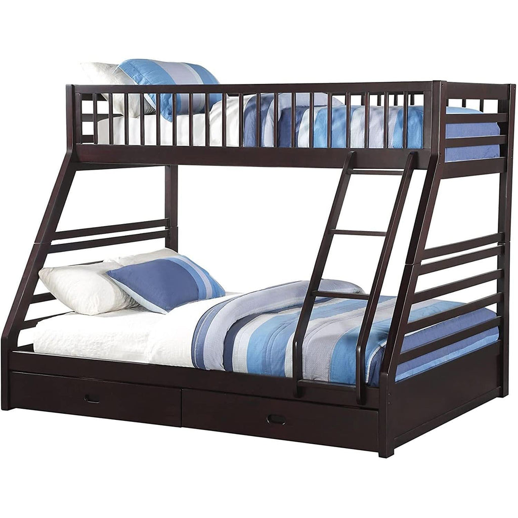 XL Twin Over Queen Bunk Bed With Drawers Espresso Finish