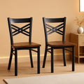 2 Pack Hercules Series Black X Back Metal Restaurant Chairs With Mahogany Wood Seats
