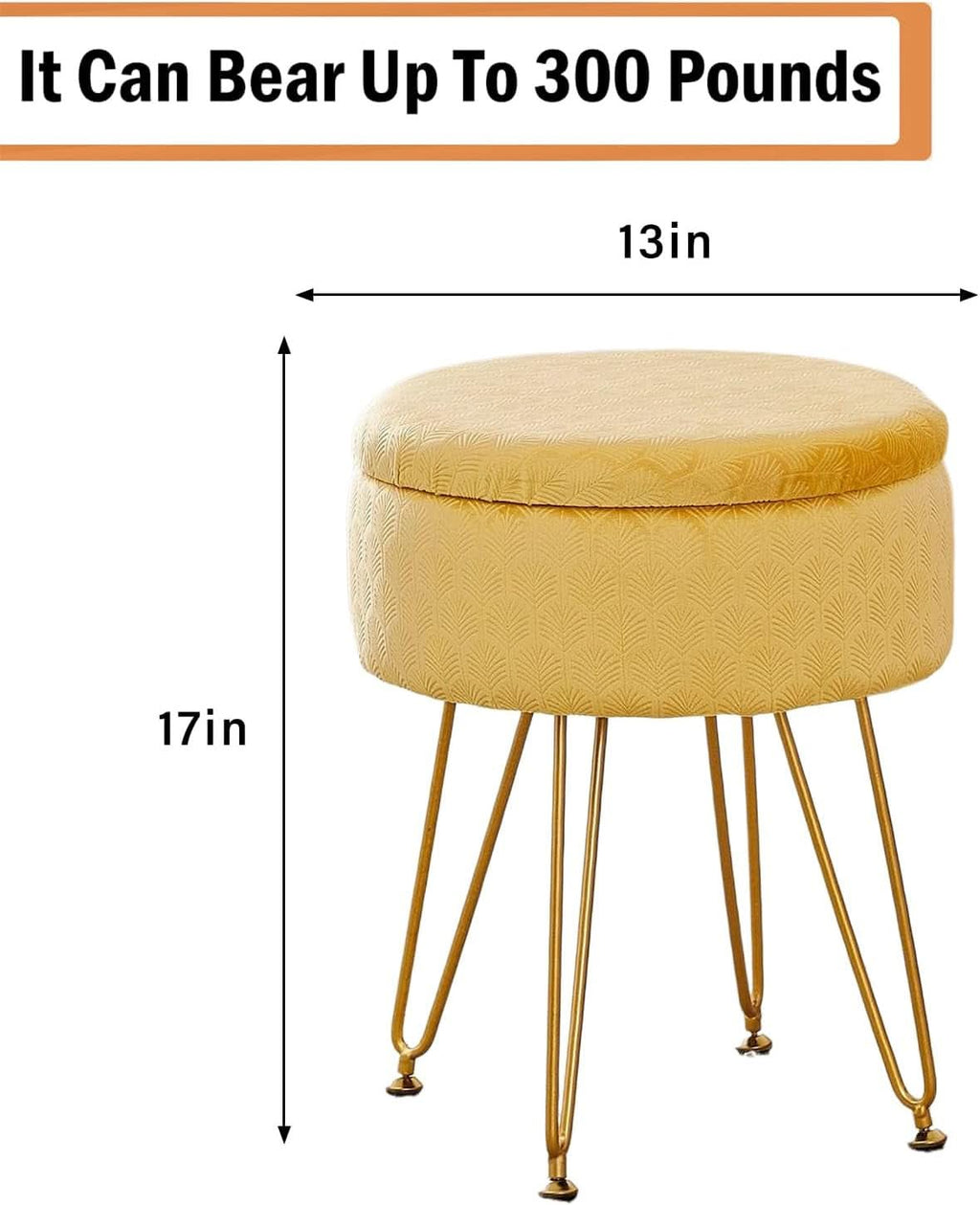 Ginger Velvet Storage Ottoman With Generous Capacity