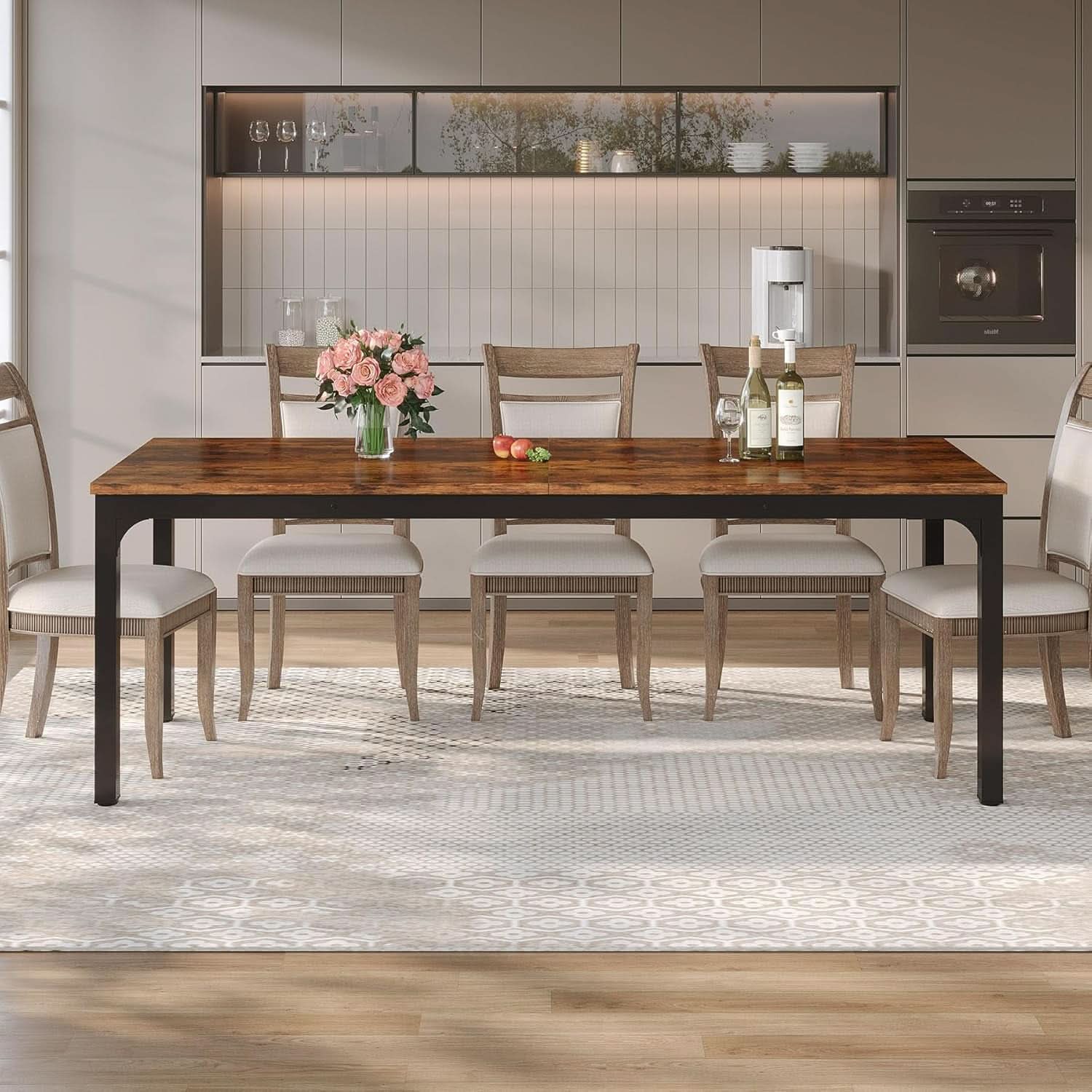 78 Inch Narrow Dining Table For 6 To 8 People Rustic Wood