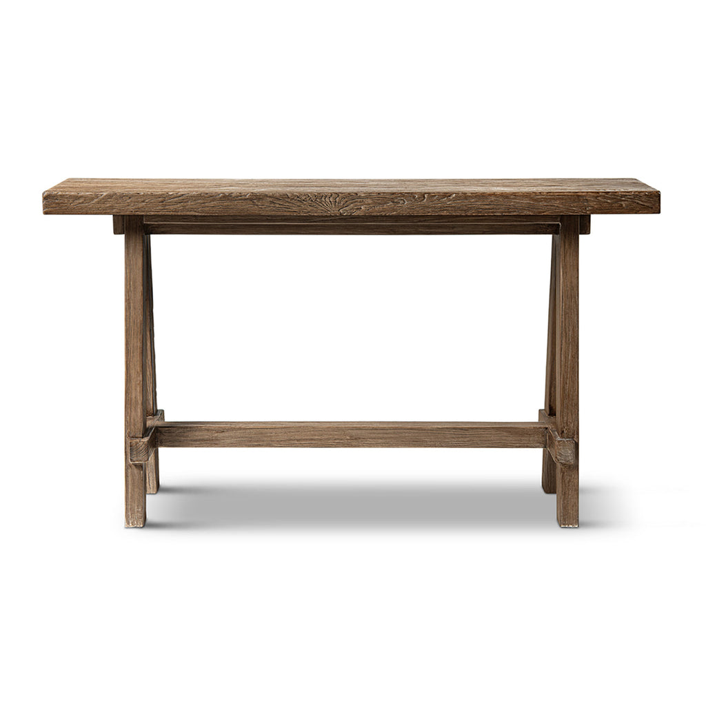 Hawthorne 60'' Solid Reclaimed Elm Trestle Console Table, Heritage Medium-Dark Brown