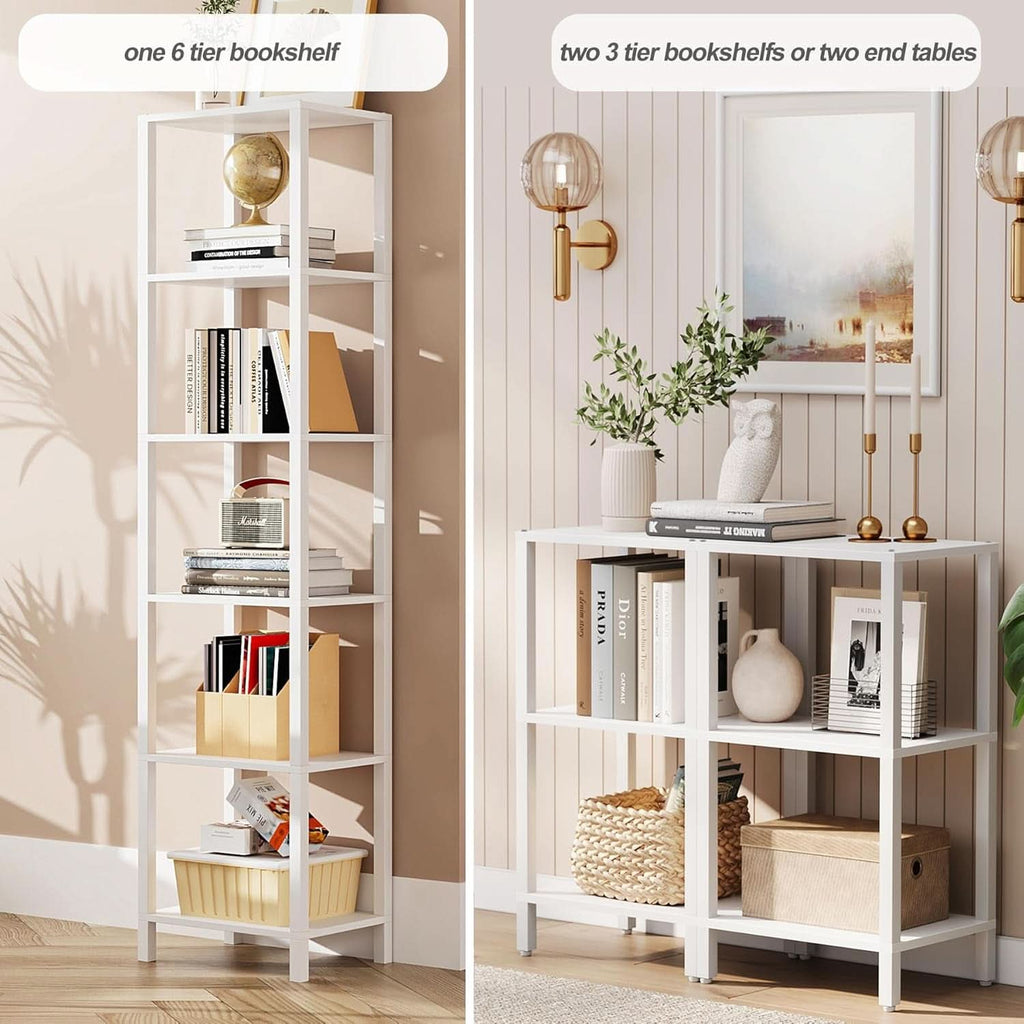 Six Tier Tall White Bookshelf For Small Spaces Living Room