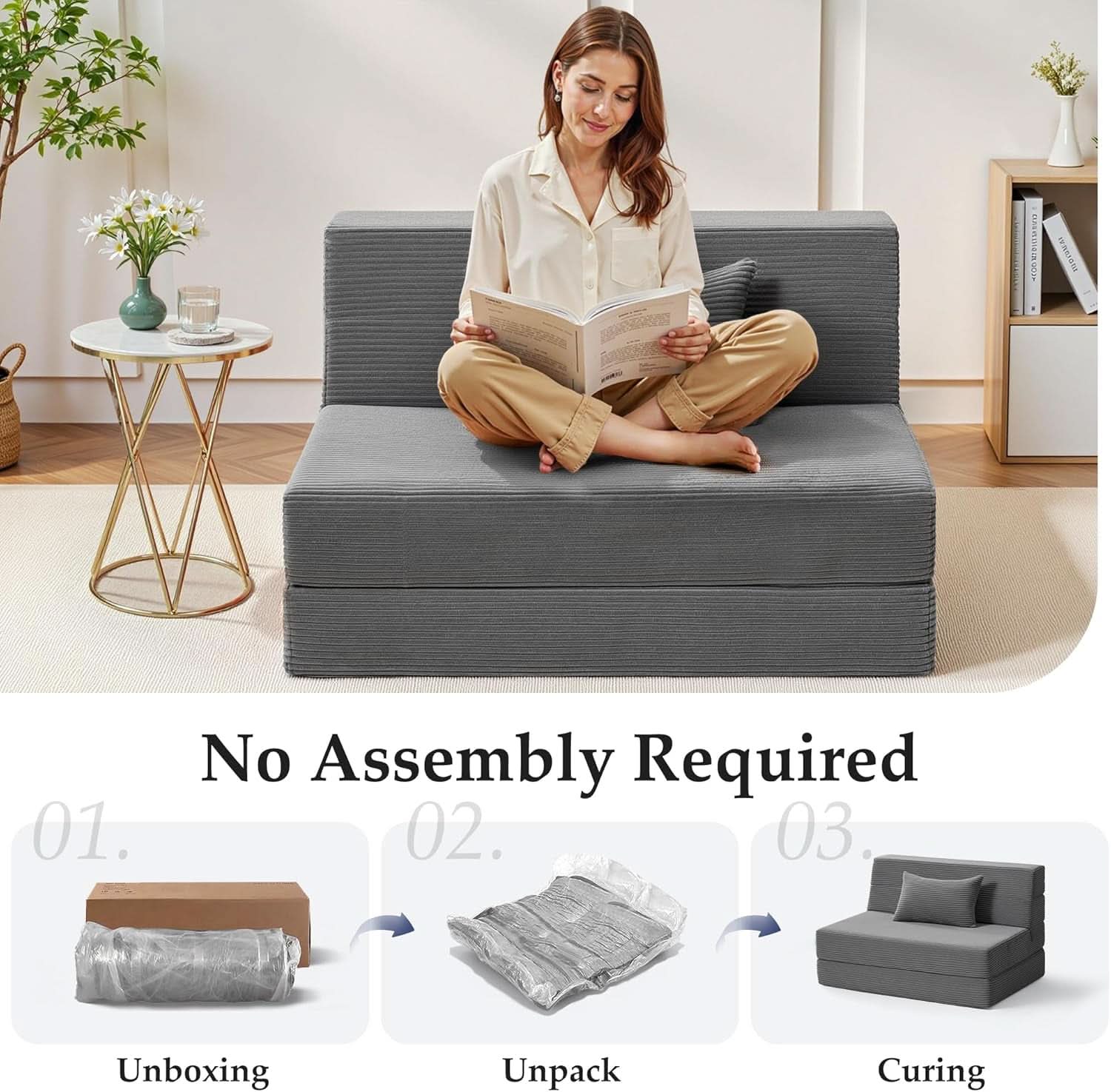 Dark Gray 4In1 Folding Memory Foam SofaBed Washable Cover