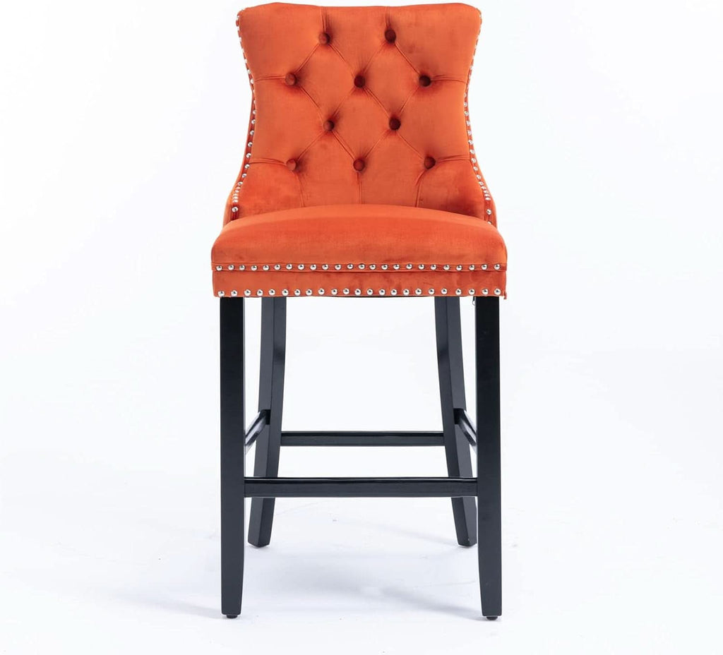 Wingback Velvet Bar Stools Set Of Two Orange Counter Height