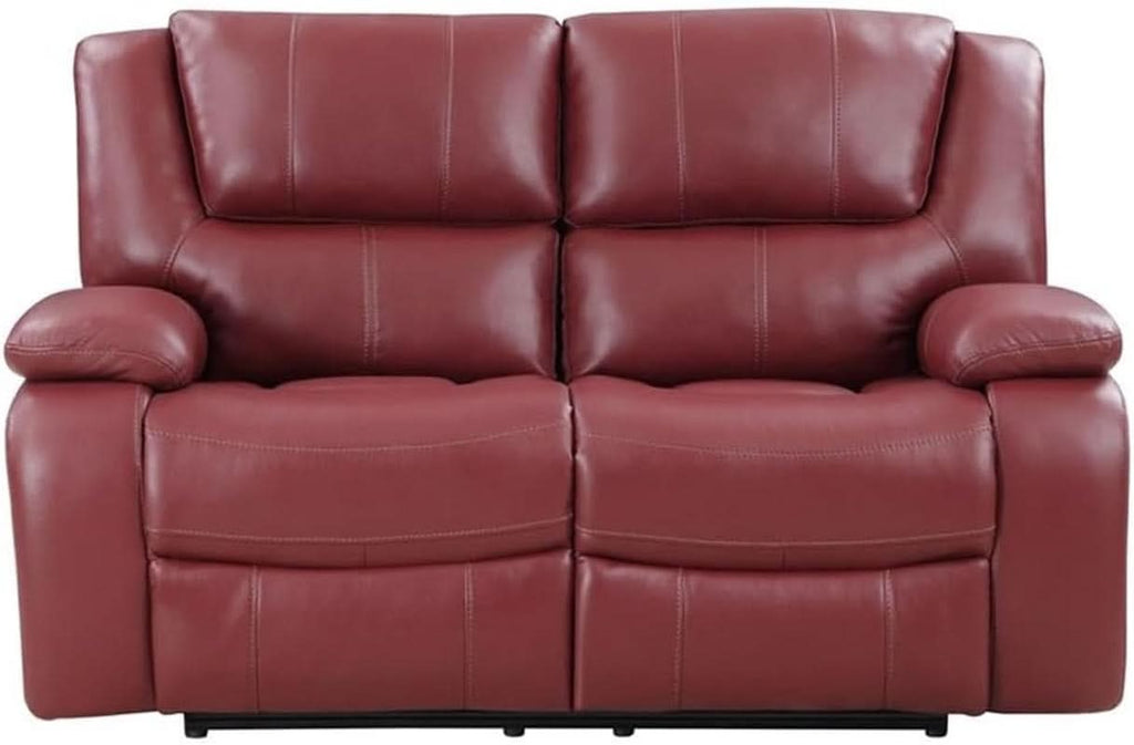 Red Faux Leather Reclining Loveseat With Manual Recline