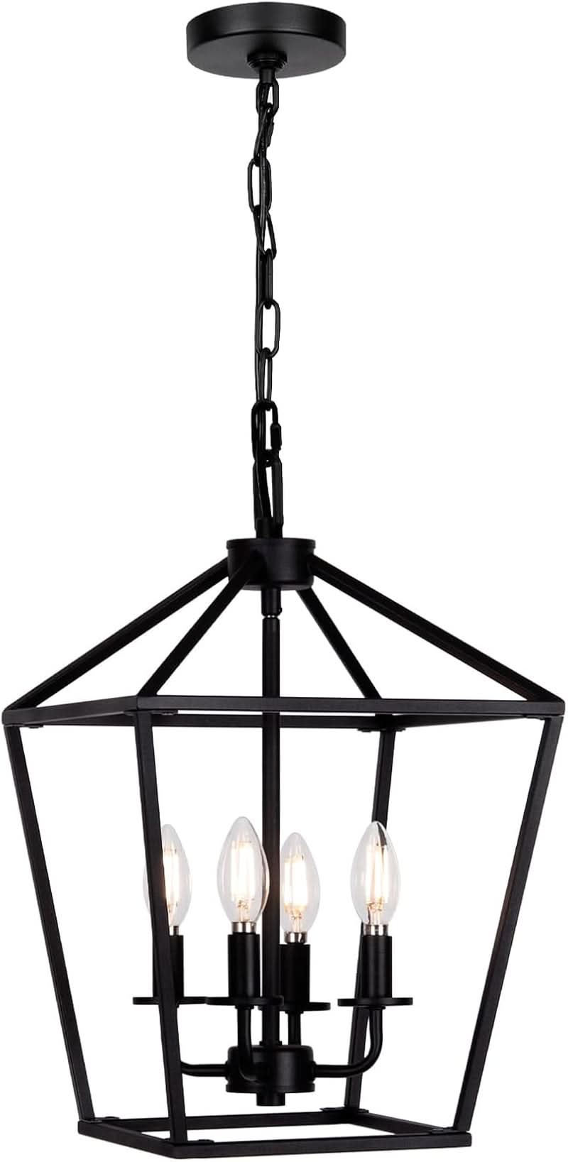 4 Light Black Lantern Chandelier With Adjustable Height