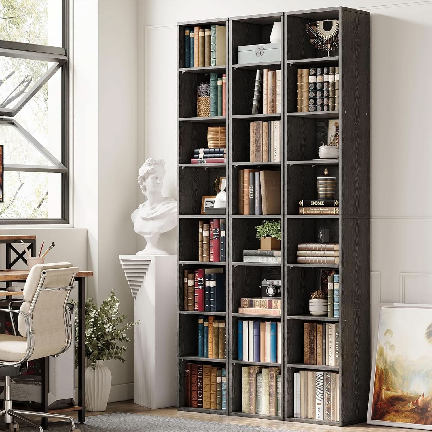 Tall Narrow Bookshelf 8 Tiers Vintage Black Corner Bookcase