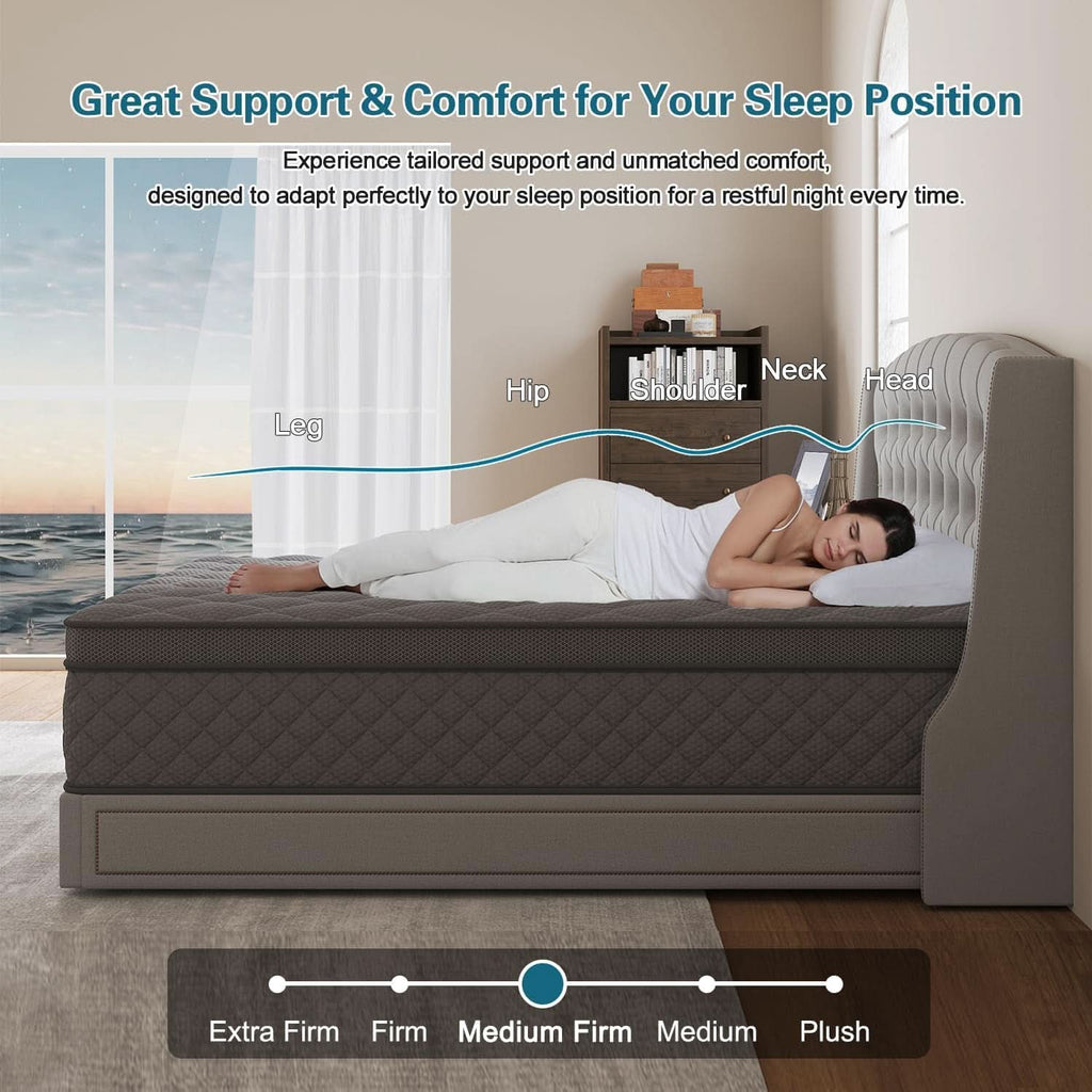 Full Gray 14Inch Premium Medium Firm Hybrid Mattress