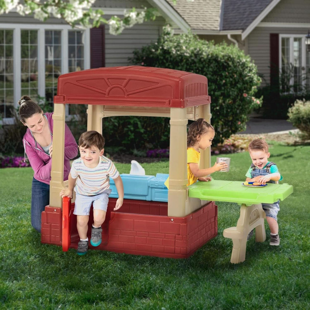 Kids Picnic Cottage Playhouse With Kitchen And Picnic Table