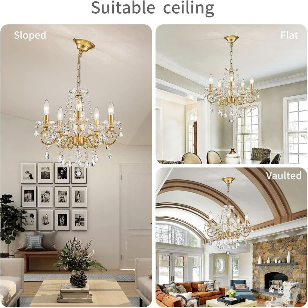 Gold Mini Crystal Chandelier With Five Bulbs Living Room