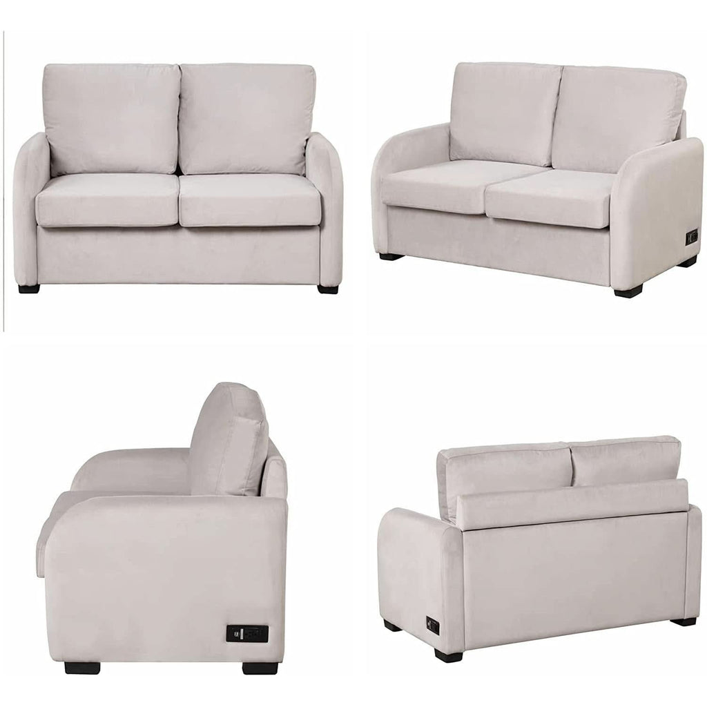 2 In 1 Velvet Sleeper Sofa With USB Port Convertible Loveseat Bed Soft Velvet Upholstery For Small Living Rooms Guests
