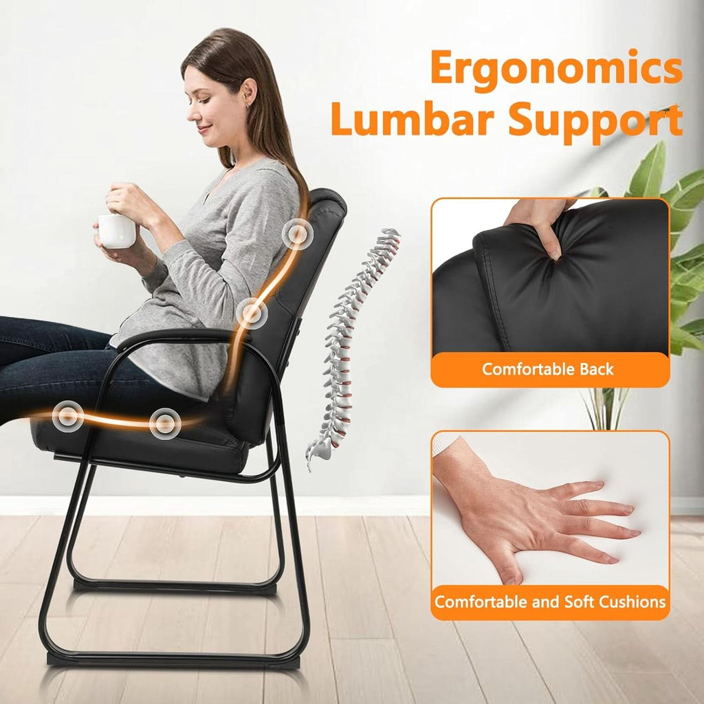 Black Leather Guest Chair 2 Pack With Padded Armrests