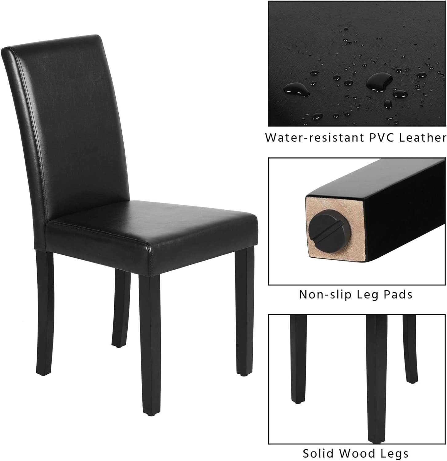 Dining Chair Set Of 4 PU Leather Upholstered Chairs With Solid Wood Legs Black