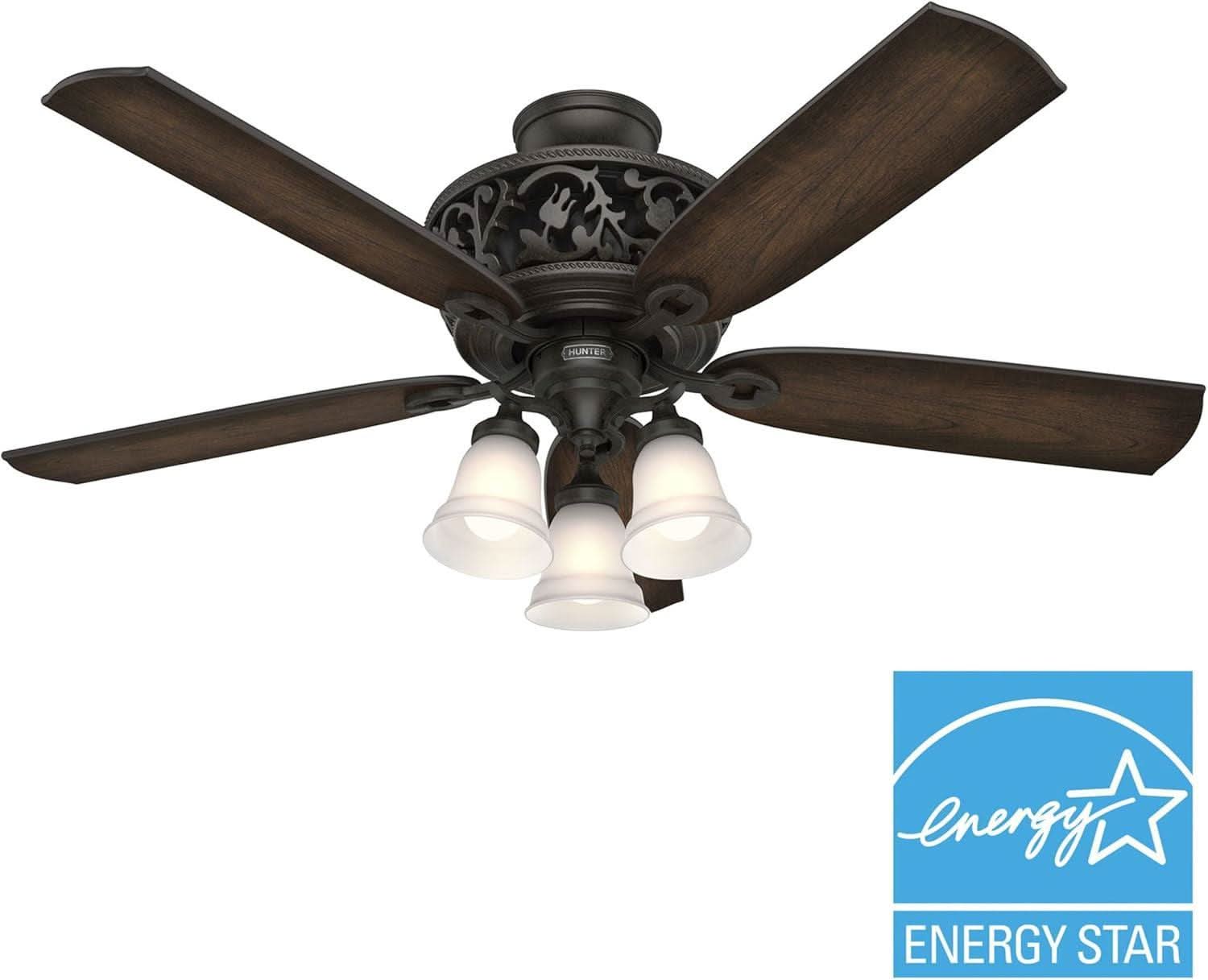 Promenade 54 Inch Indoor Ceiling Fan LED Lights Bronze Finish DC Motor Remote