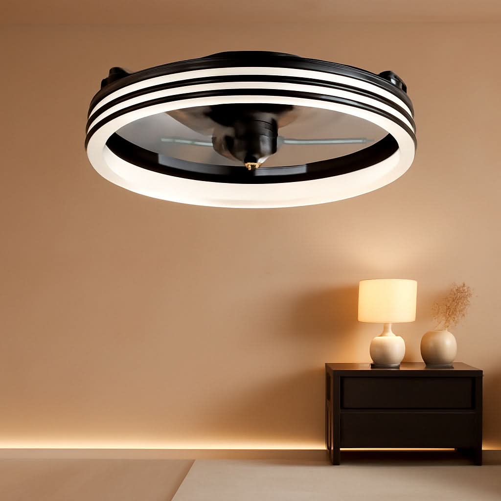 20 Inch Black Flush Mount Ceiling Fan With Lights And Remote