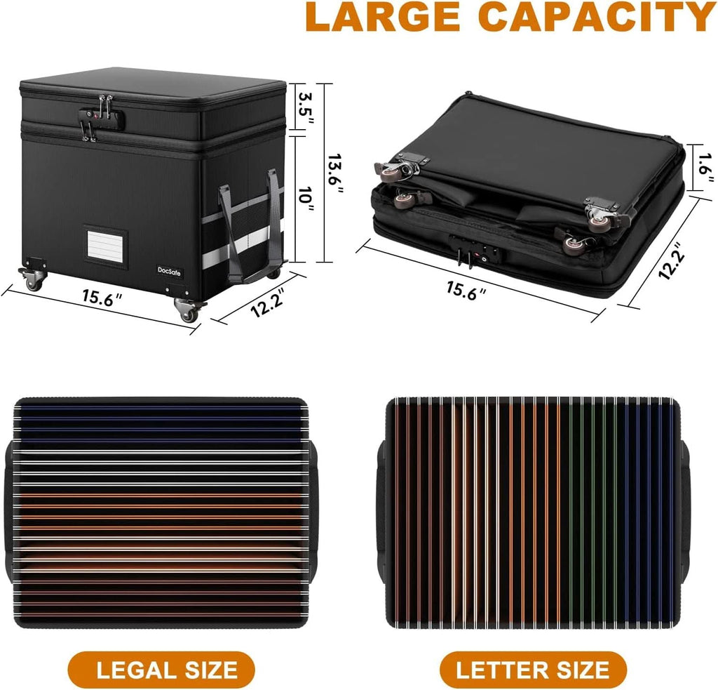 Fireproof File Box With Lock Wheels Rolling Portable