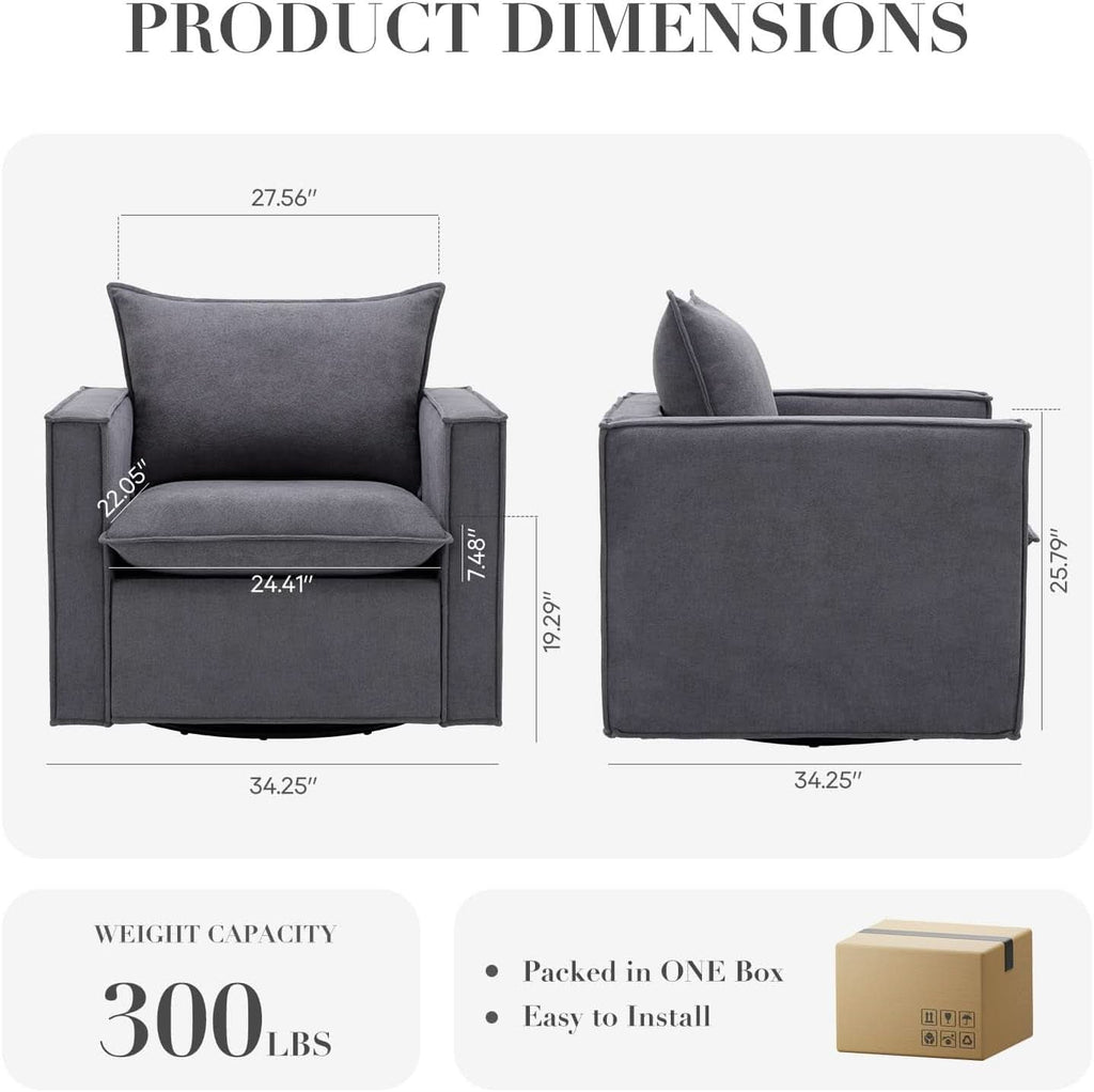 Charcoal Upholstered Swivel Accent Chair 34Inch Wide