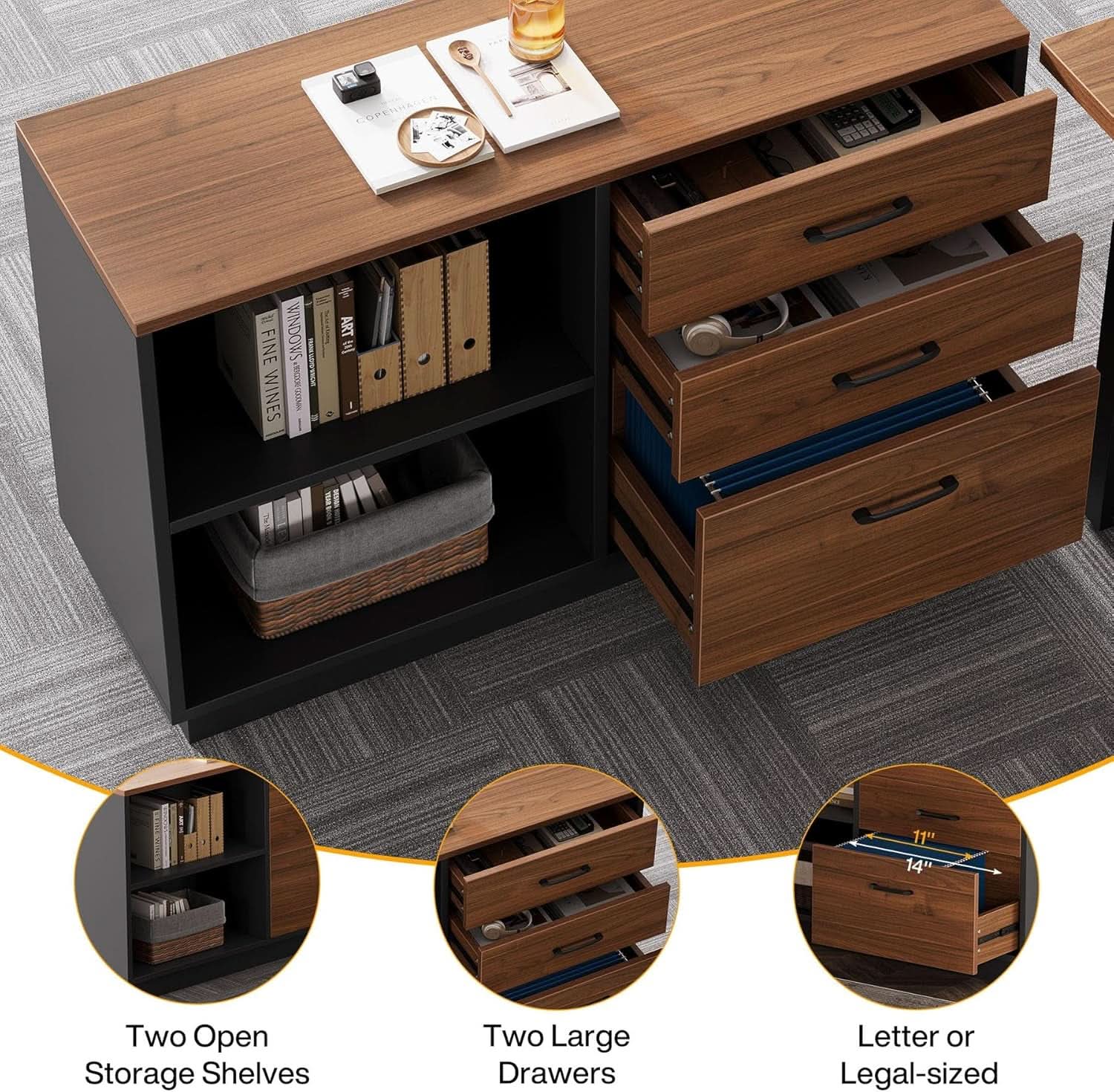 63 Inch L Shaped Executive Desk With Storage Shelves