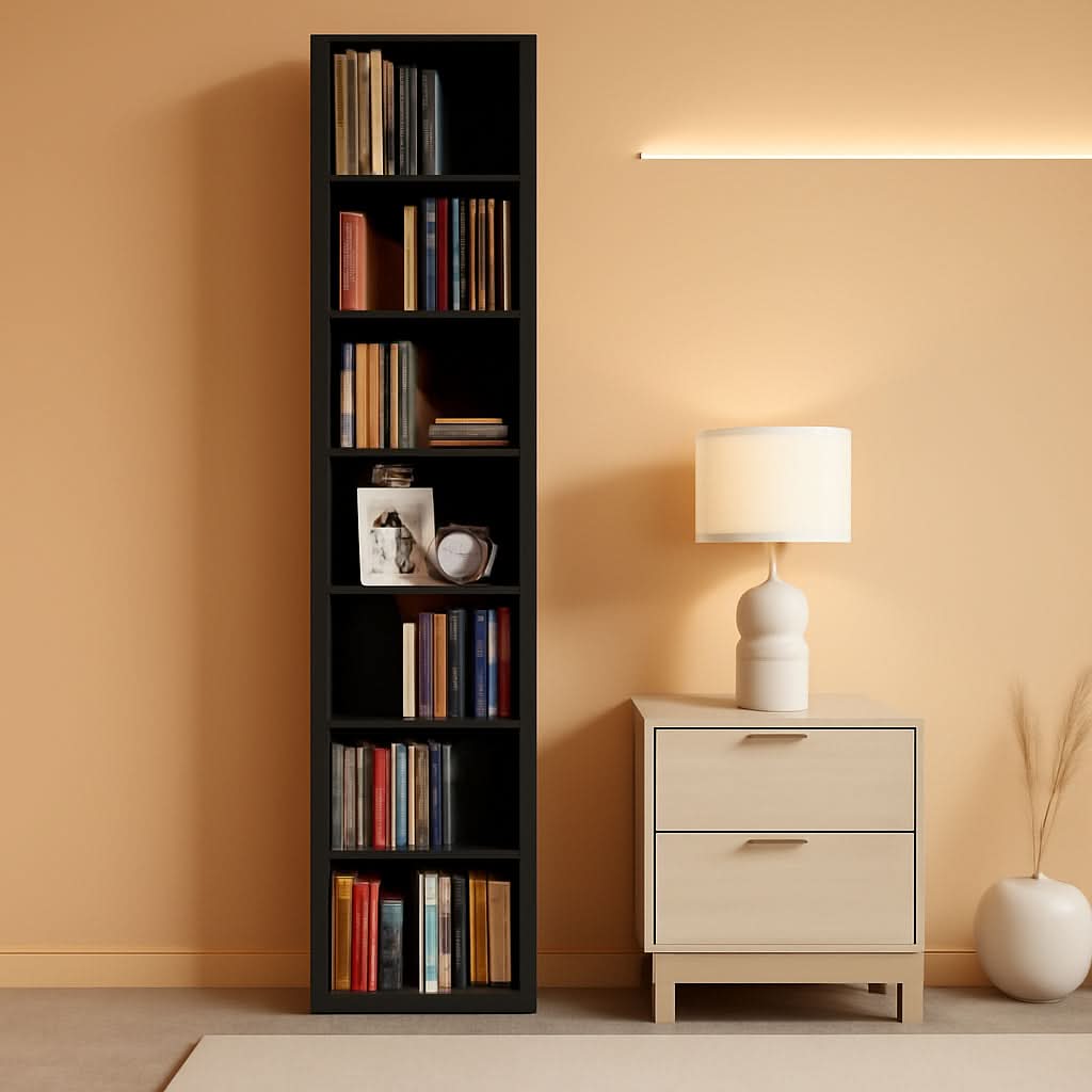 Tall Narrow Bookshelf 8 Tiers Vintage Black Corner Bookcase
