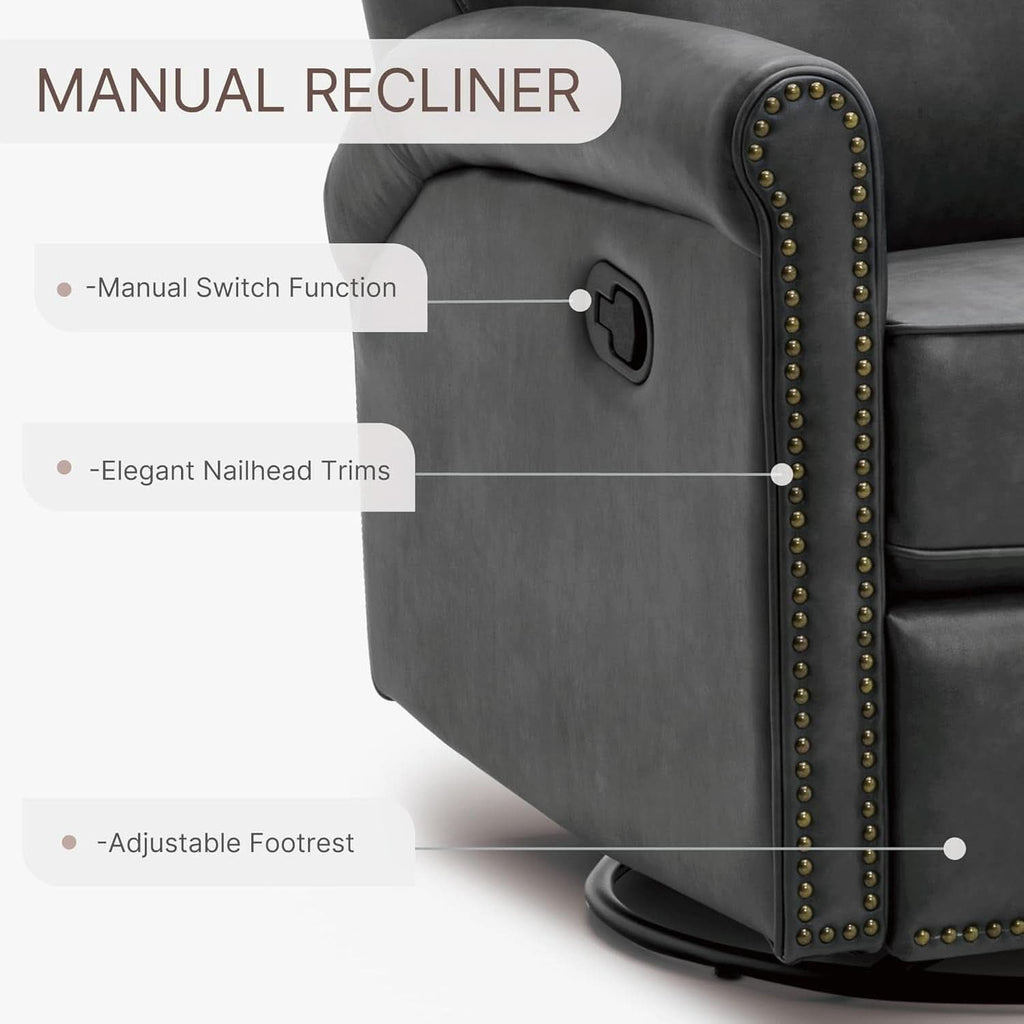Large Leather Recliner Chair With Swivel Rocker Living Room