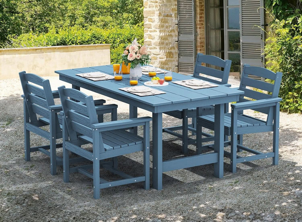 7 Piece Patio Dining Set Outdoor HDPE Table Blue Chairs