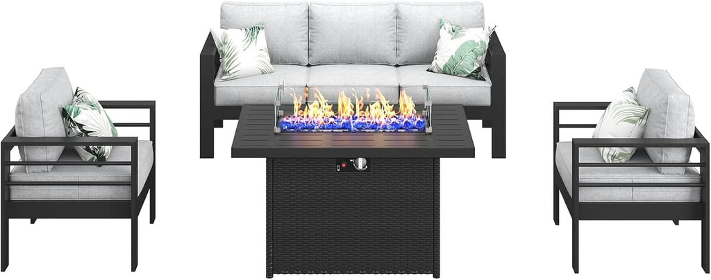 Aluminum Outdoor Patio Sectional Set With Fire Pit Table