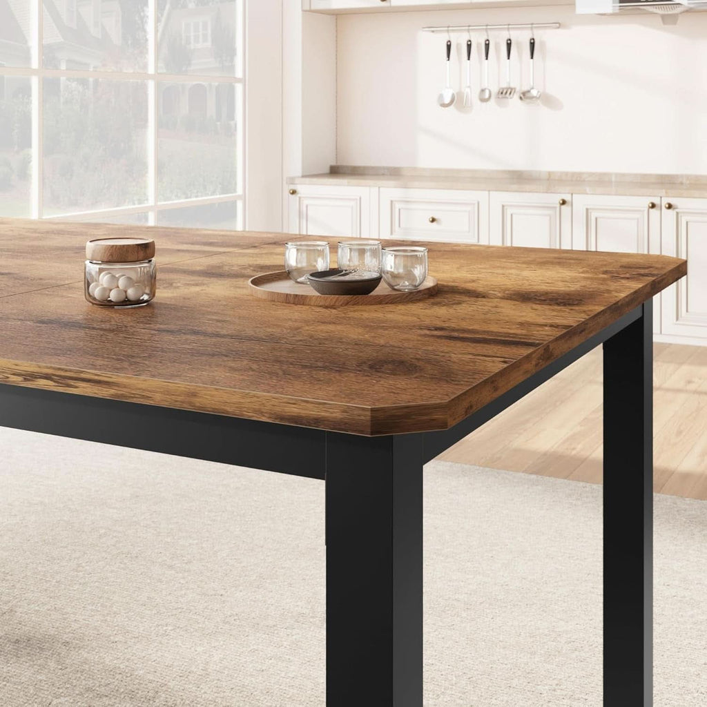 Industrial Dining Table 78.7 Inch Metal Frame Rustic Finish