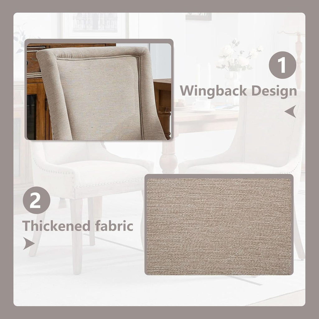 Modern Dining Chairs Tan Upholstered Fabric Set Of 2