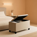 Ivory Linen Ottoman With Removable Storage Bins For Living Room