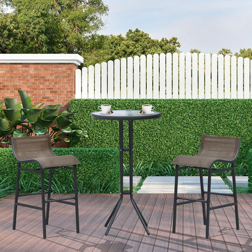 3 Piece Bar Height Outdoor Bistro Set For 2 With Tan Chairs For Outdoor Patio Use