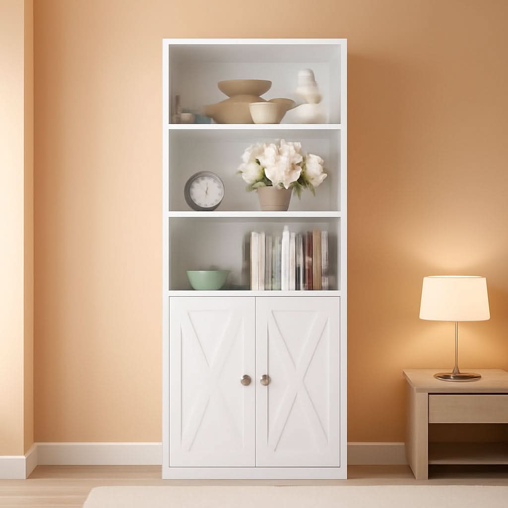 Industrial Bookshelf With Doors 11.8 Depth 5 Shelf Bookcase