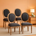 Set Of 4 French Vintage Dining Chairs Solid Wood Frame Tufted Fabric