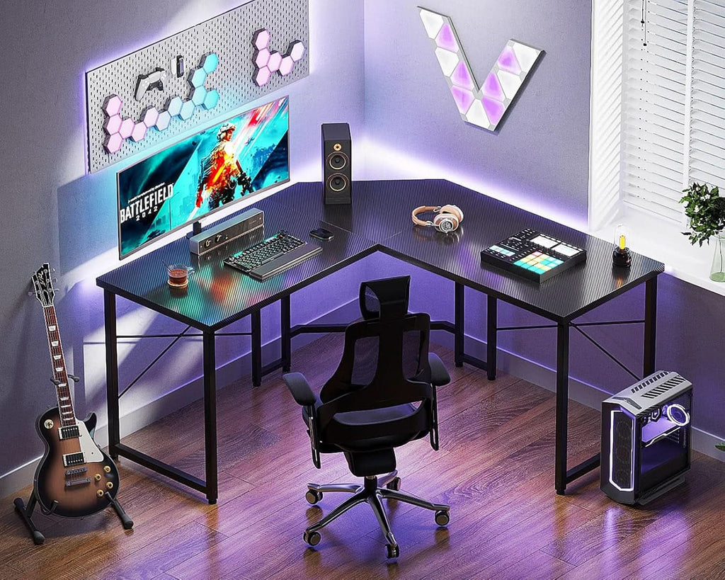 L Shaped Gaming Desk 51 Inch Computer Desk Carbon Fiber