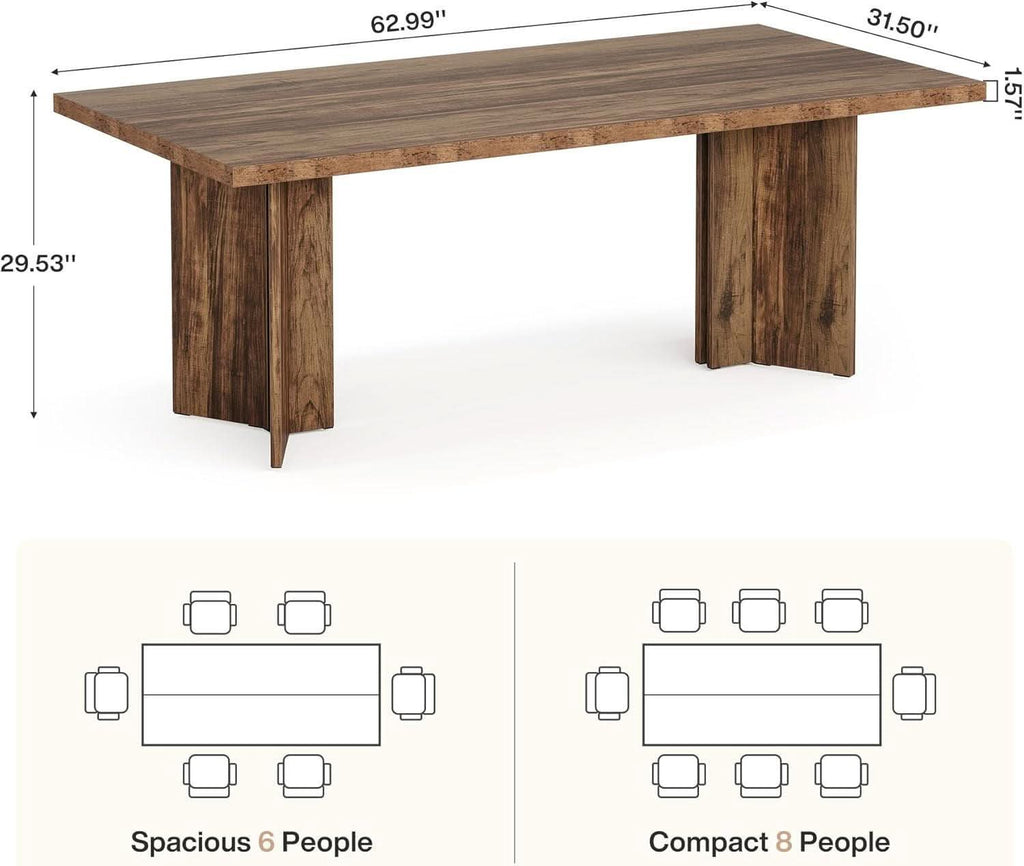 63 Inch Farmhouse Dining Table Vintage Brown Elegant