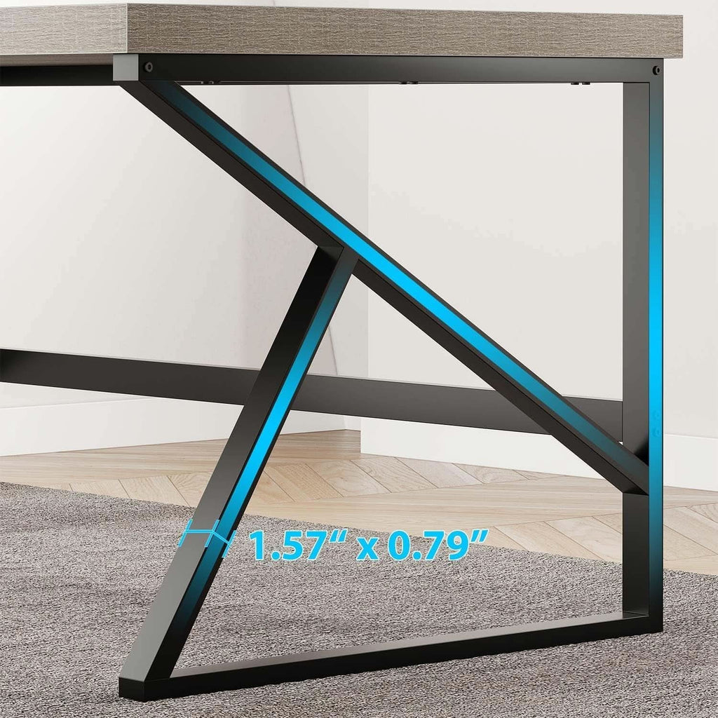 Gray Industrial Computer Desk for Home Office and Gaming