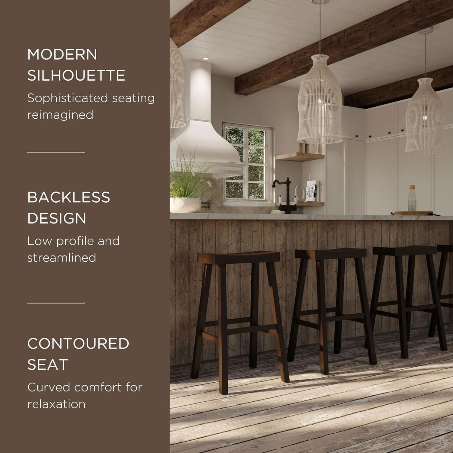 Vincent 31 Inch Antiqued Brown Wood Bar Stool Backless