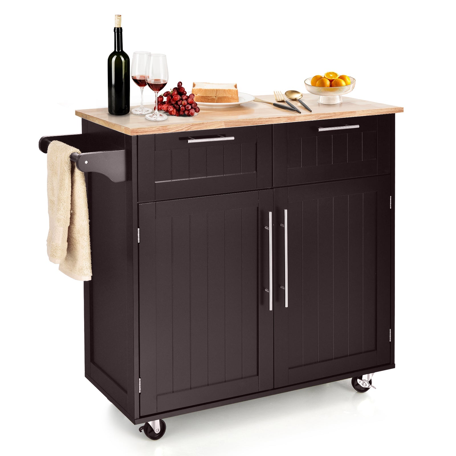 Heavy Duty Rolling Kitchen Cart with Tower Holder and Drawer