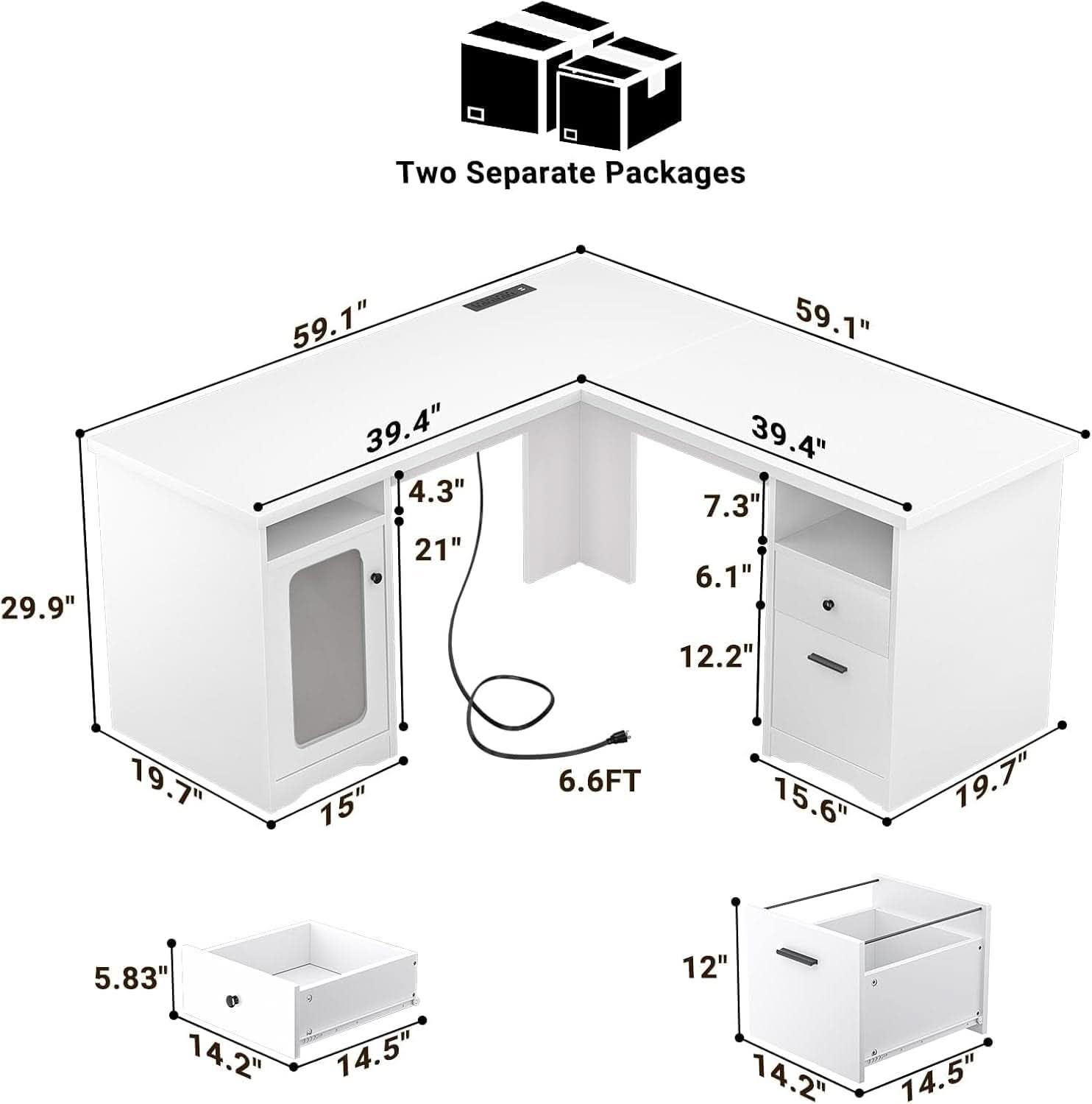 L Shaped Computer Desk with Power Outlets and USB Ports