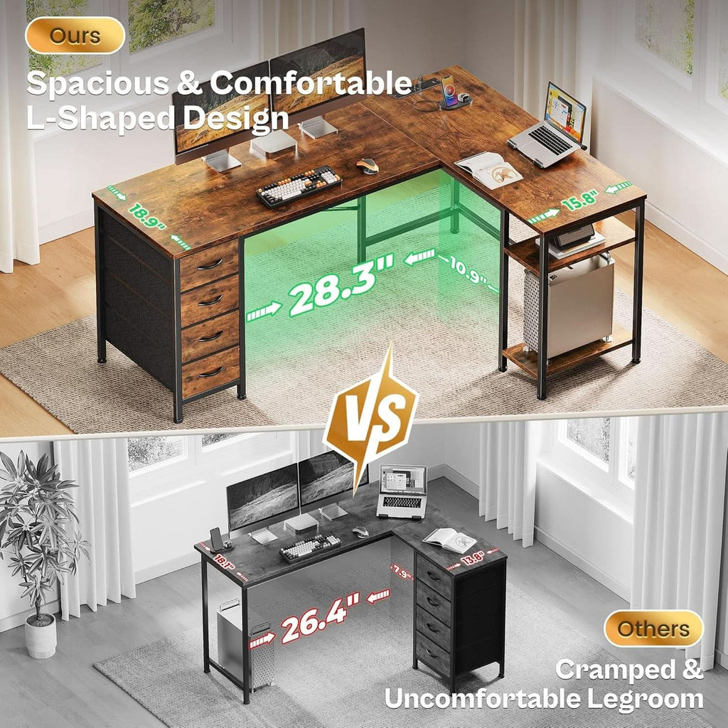 L Shaped Desk with Power Outlets and USB Port