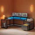 66-Inch L Shaped Office Desk With Power Outlet Grey