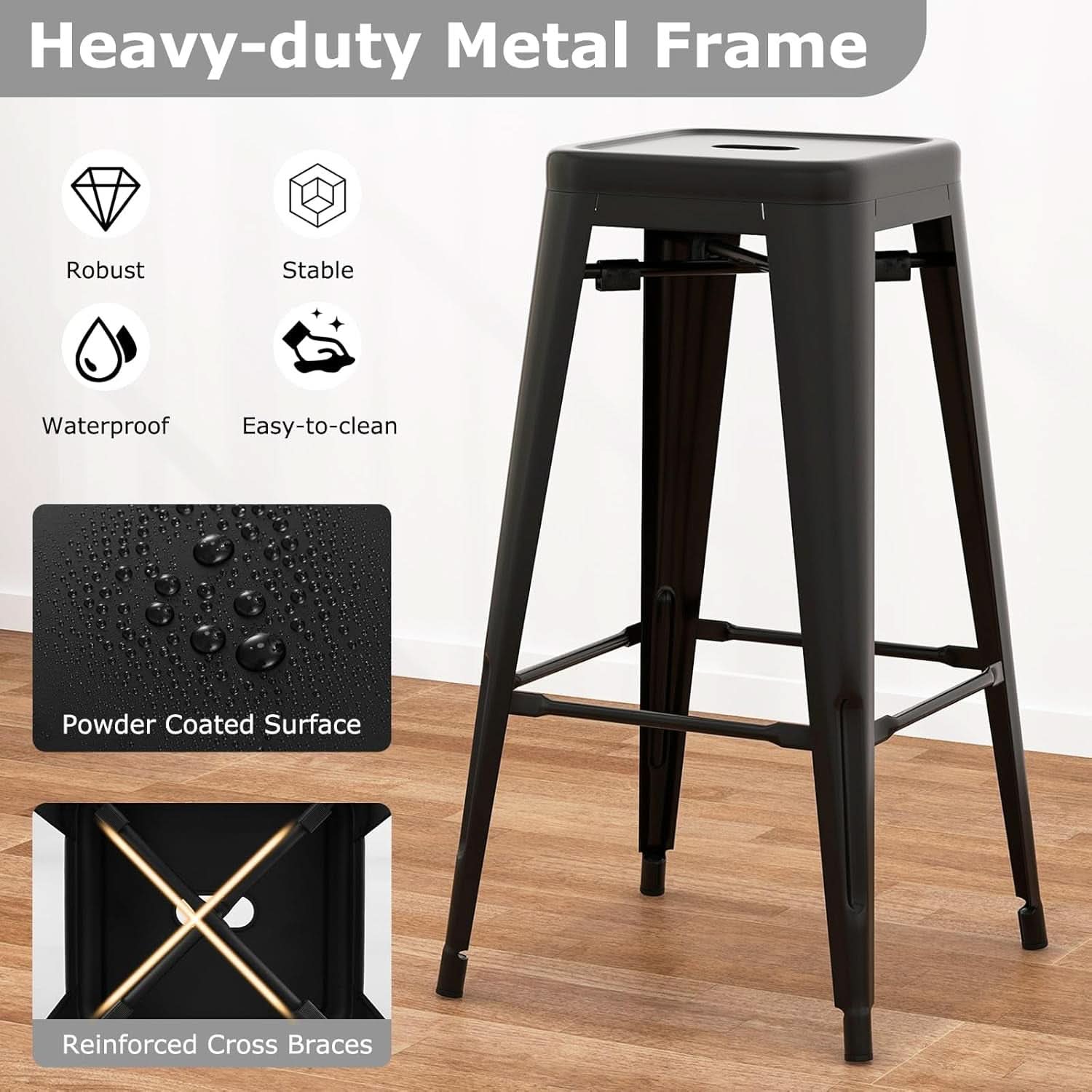 Backless Bar Stools 30 Inch Black Set Of 4 Stackable