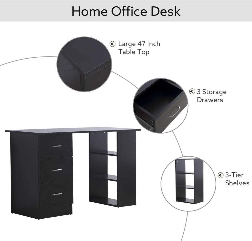 Modern 47 Inch Computer Desk With Storage Shelves