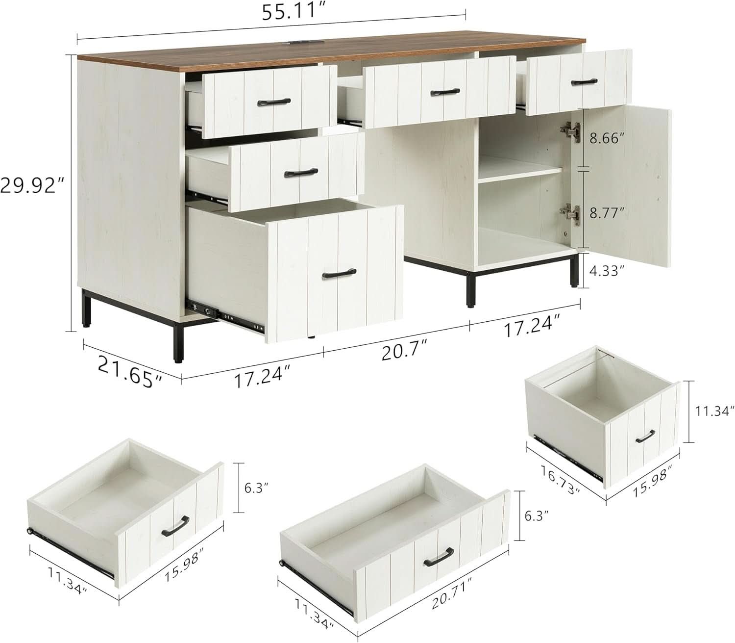 Modern 55 Inch Executive Desk with Charging Station